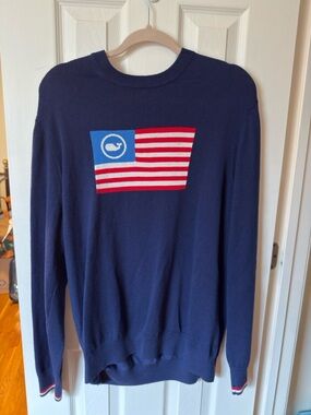 Vineyard Vines Navy Flag-Graphic Crewneck Sweater